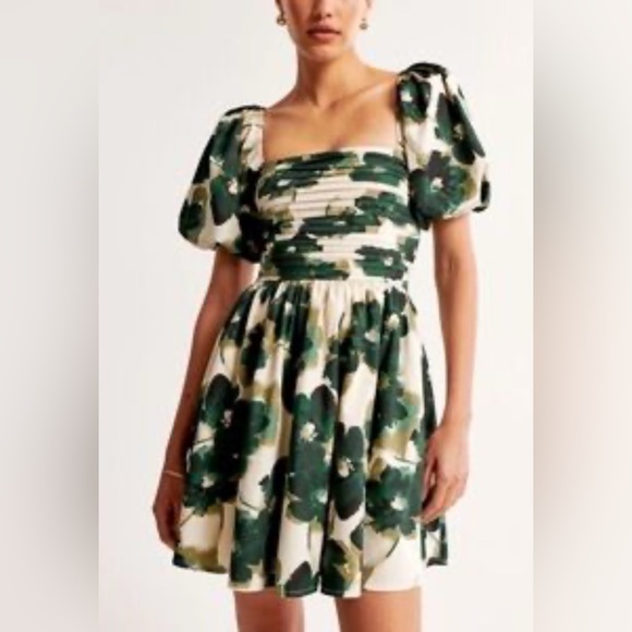 Abercrombie & Fitch Dresses & Skirts - Abercrombie & Fitch Emerson Poplin Puff Sleeve Mini Dress Green Floral Sz M Tall